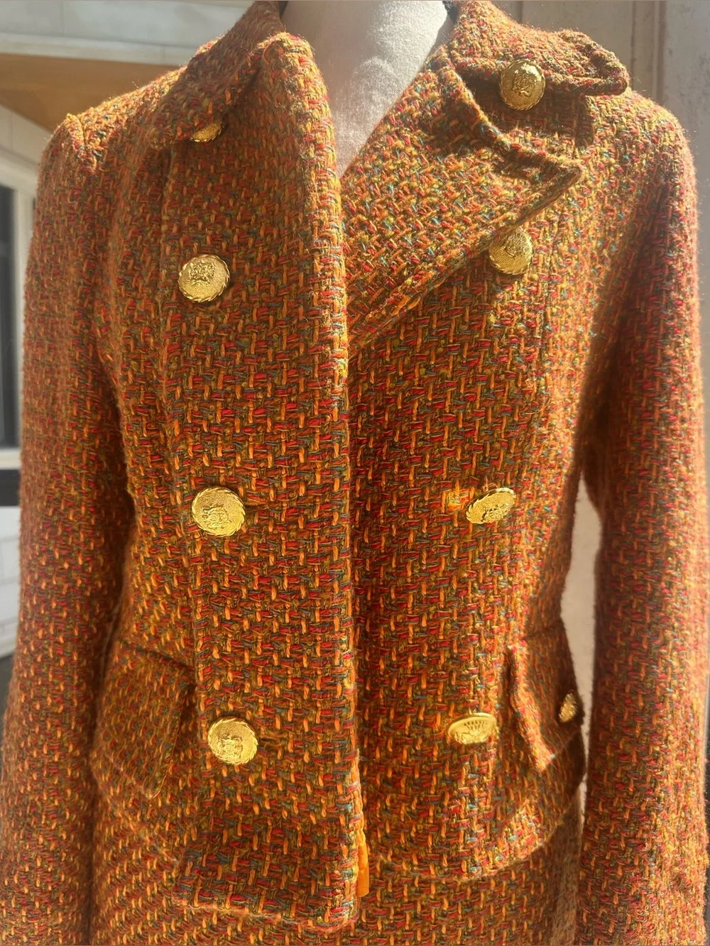 Perle Fine Vintage 80s 90s Chanel Inspired Tweed Wool Blend Skirt Blazer Co Ord - Picture 2 of 6